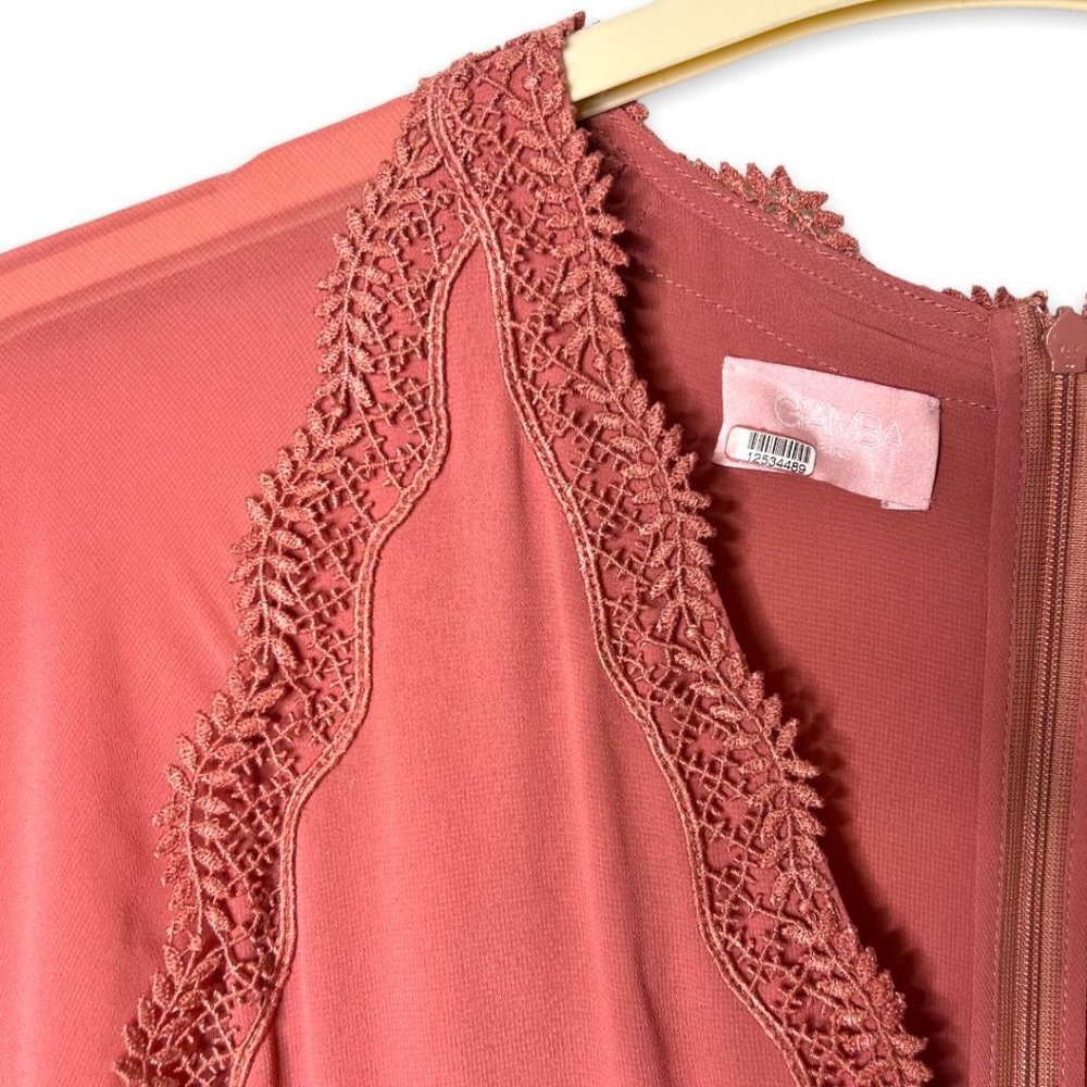 Giamba Lace Trimmed Crepe De Chine Midi Dress Pink Rose Fairycore Barbie Size L - Picture 6 of 8